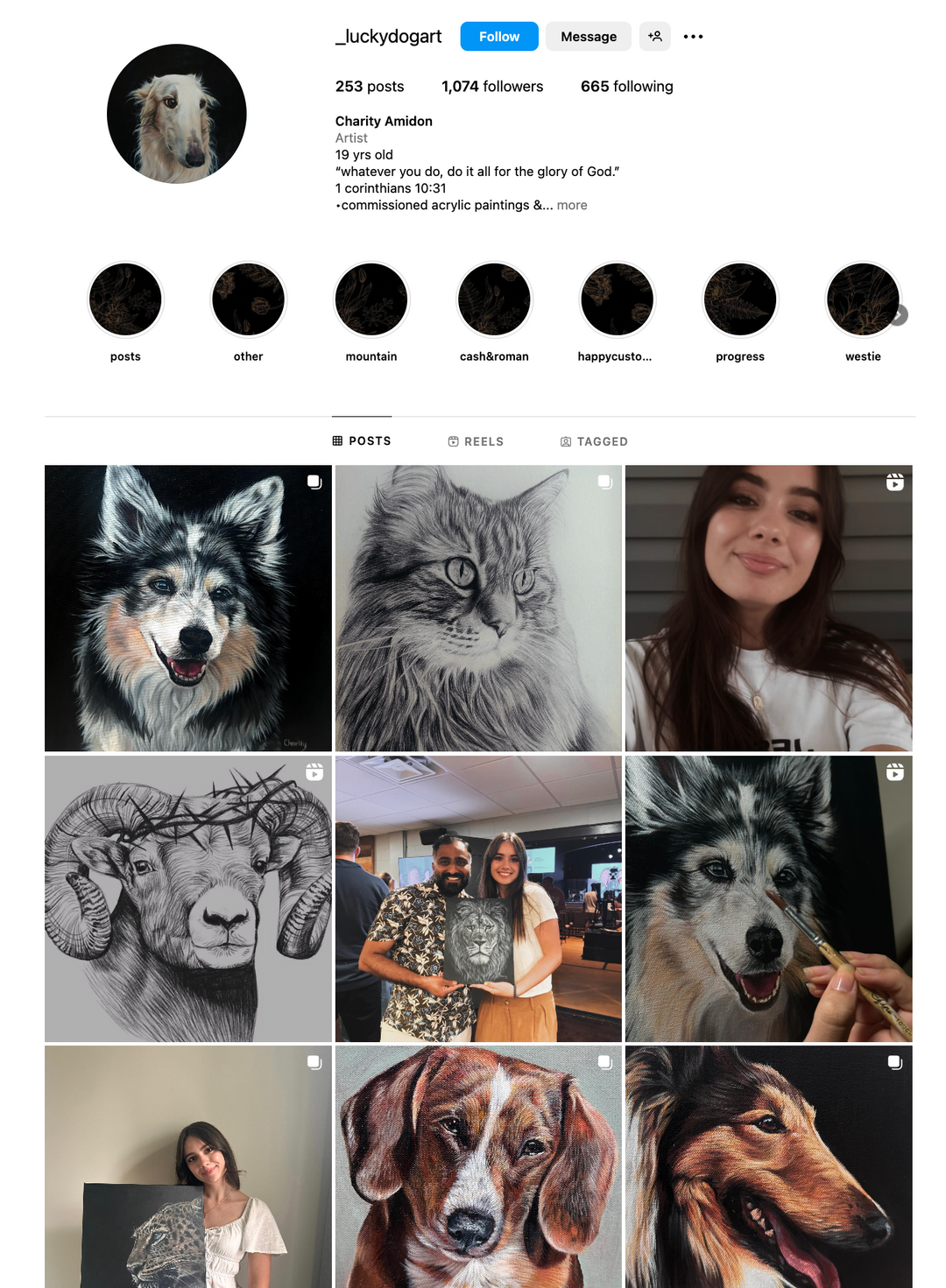 Screenshot of the Lucky Dog Art Studio Instagram profile feed